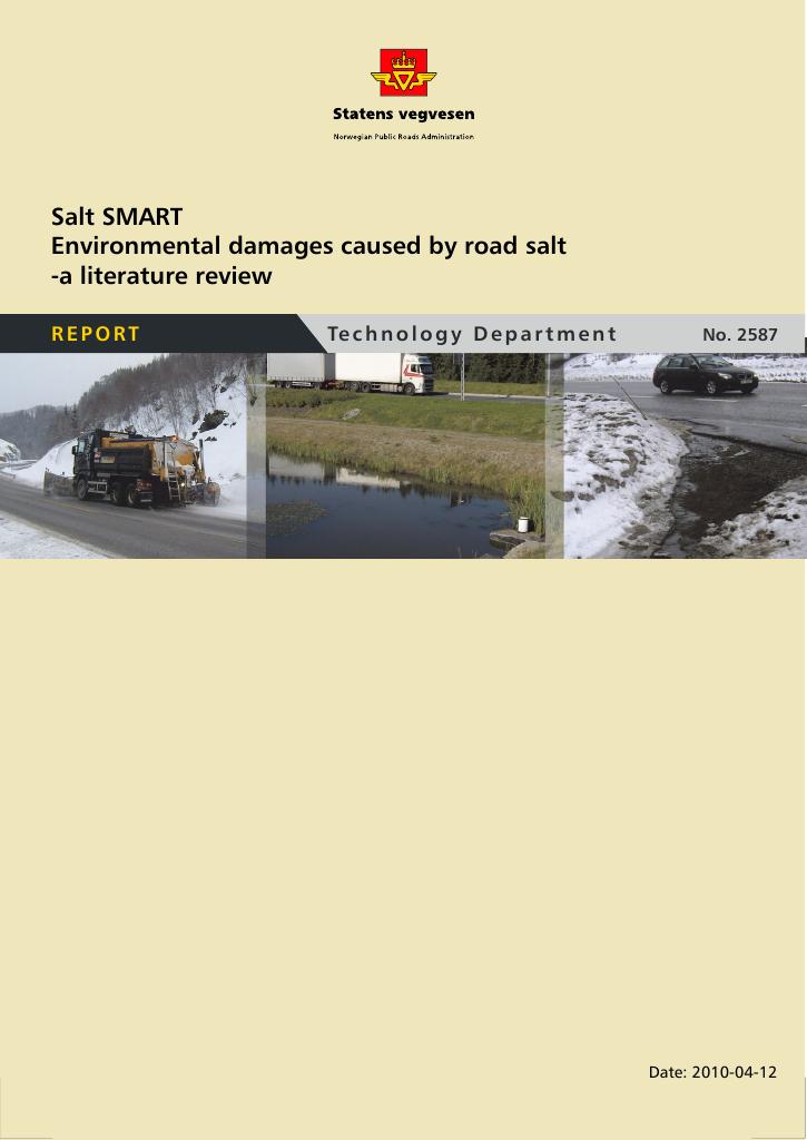 Forsiden av dokumentet SaltSMART : environmental damages caused by road salt - a literature review