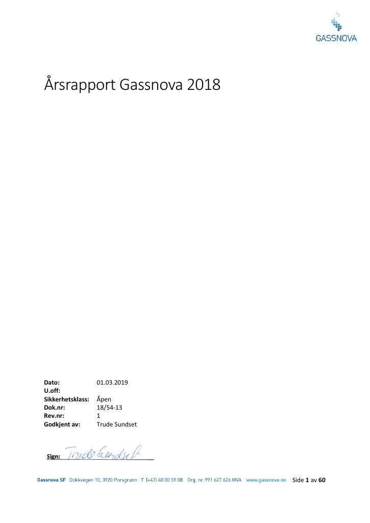 Forsiden av dokumentet Årsrapport Gassnova 2018