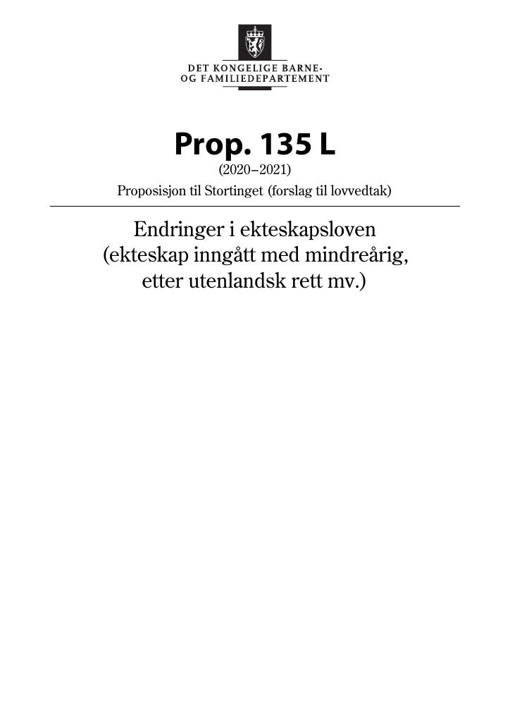 Forsiden av dokumentet Prop. 135 L (2020–2021)