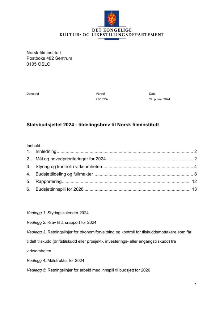 Forsiden av dokumentet Tildelingsbrev 2024 (.pdf)