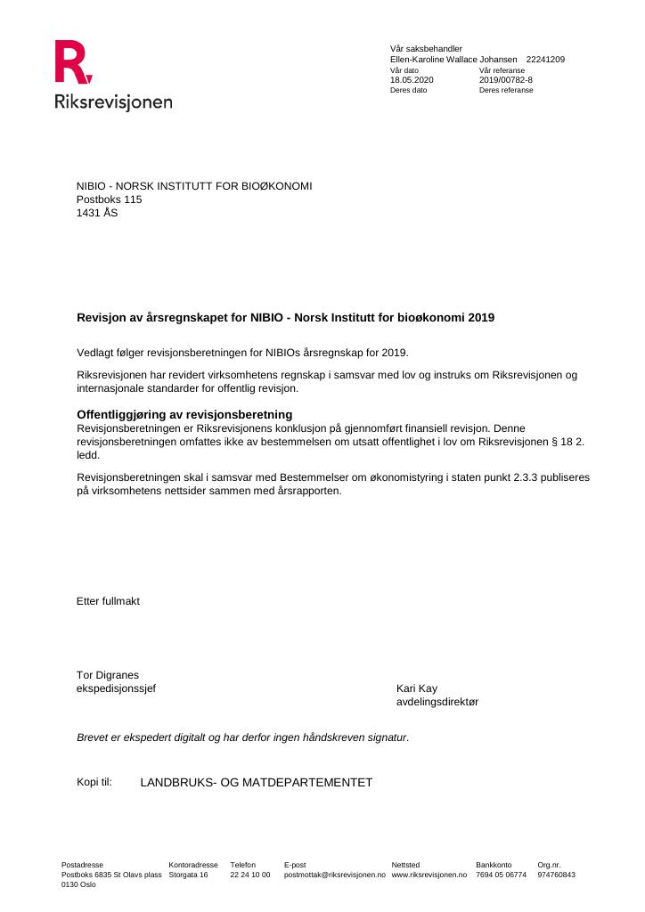 Forsiden av dokumentet Riksrevisjonens beretning