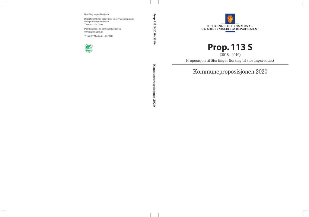 Forsiden av dokumentet Prop. 113 S (2018–2019)