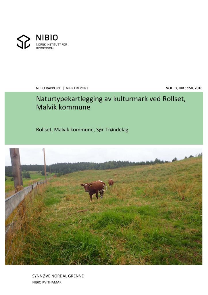 Forsiden av dokumentet Naturtypekartlegging av kulturmark ved Rollset, Malvik kommune