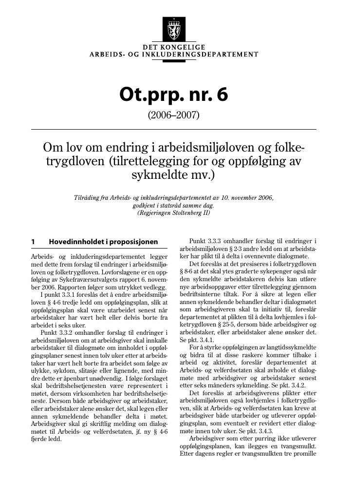 Forsiden av dokumentet Ot.prp. nr. 6 (2006-2007)