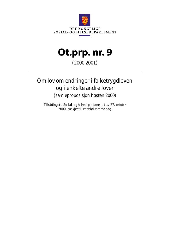 Forsiden av dokumentet Ot.prp. nr. 9 (2000-2001)