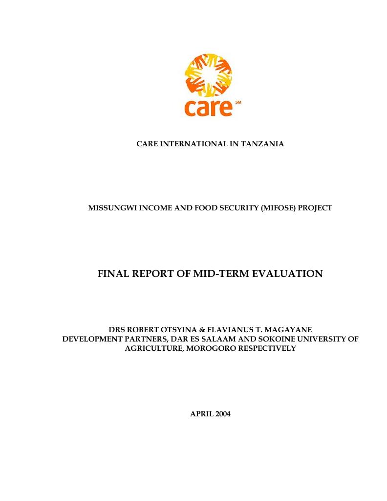 Forsiden av dokumentet Missungwi Income and Food Security Project - Final Report of the Mid-Term Evaluation