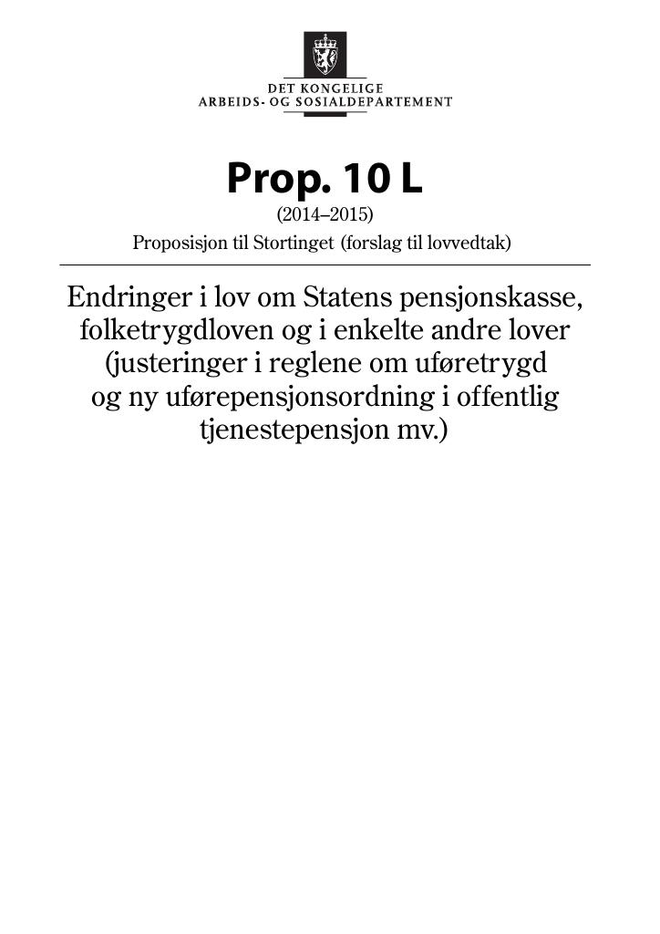 Forsiden av dokumentet Prop. 10 L (2014–2015)