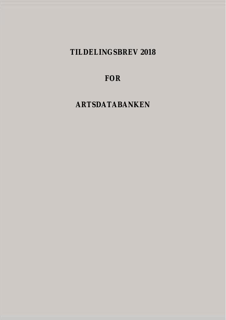 Forsiden av dokumentet Tildelingsbrev Artsdatabanken 2018