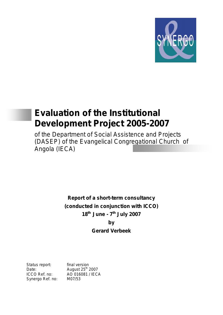 Forsiden av dokumentet Evaluation of the Institutional Development Project 2005 - 2007