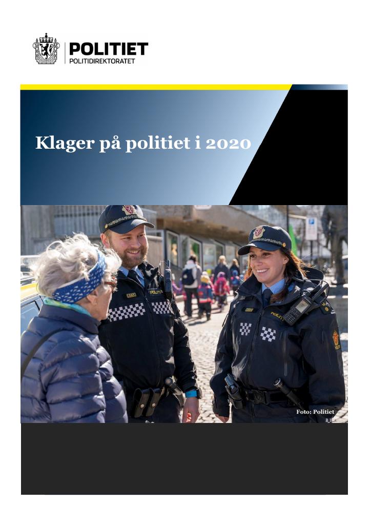 Forsiden av dokumentet Klager på politiet i 2020