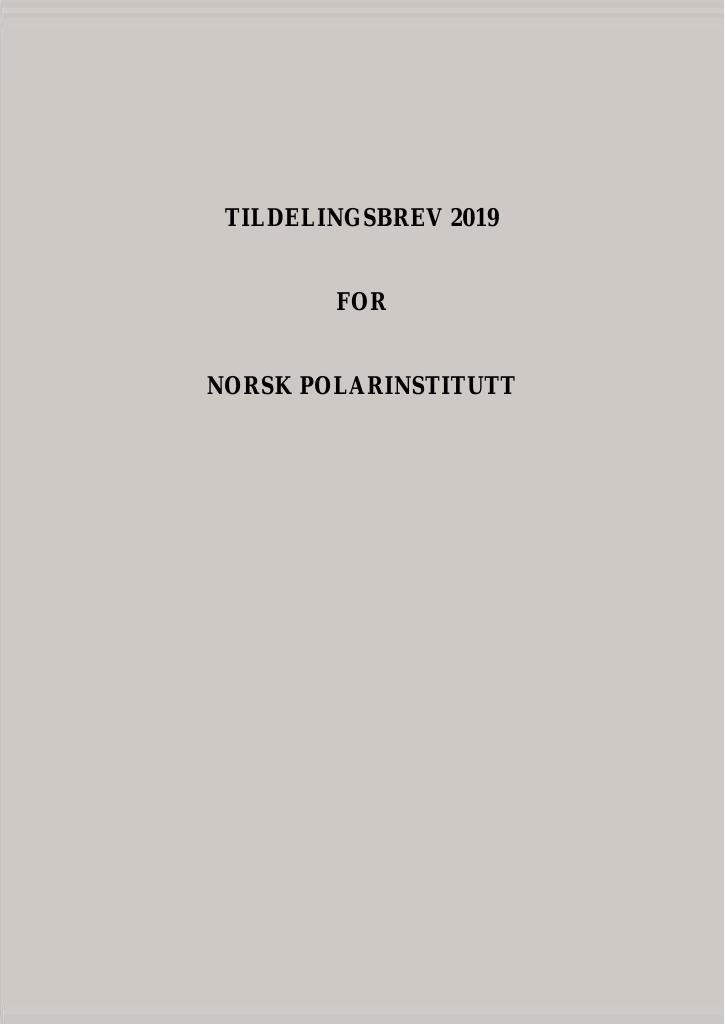 Forsiden av dokumentet Tildelingsbrev Norsk Polarinstitutt 2019