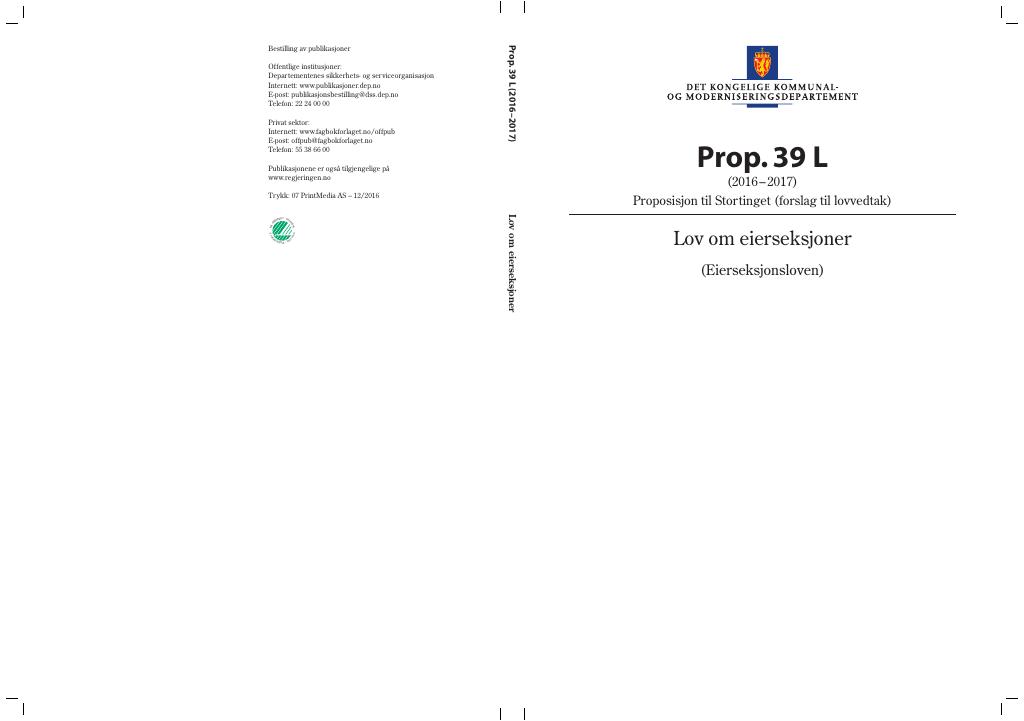 Forsiden av dokumentet Prop. 39 L (2016–2017)