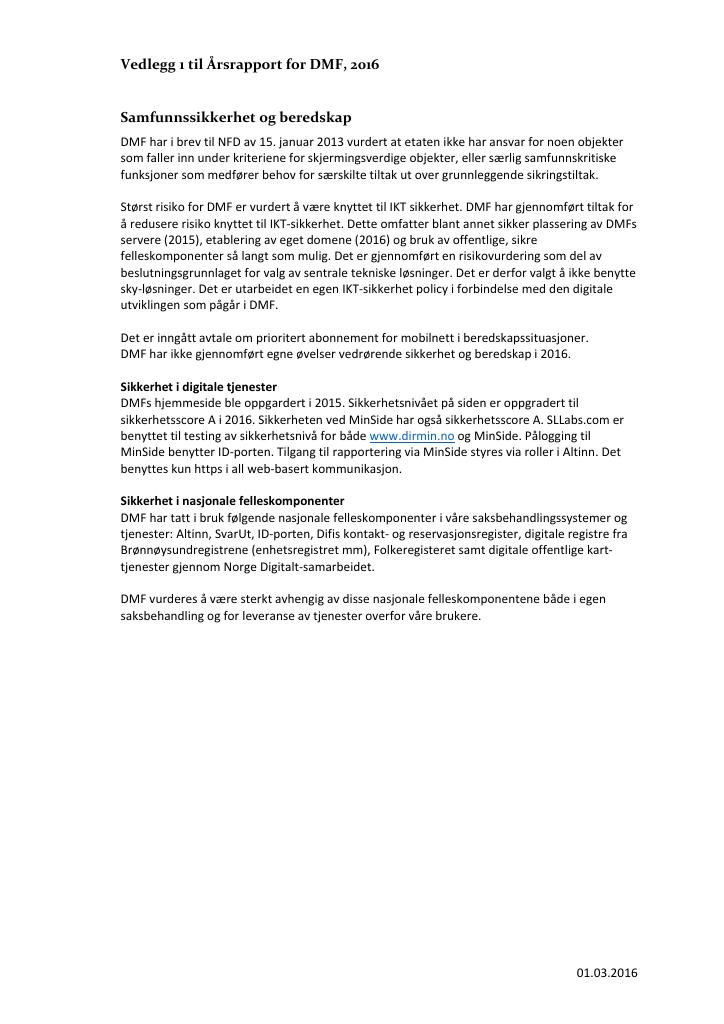 Forsiden av dokumentet Årsrapport Direktoratet for mineralforvaltning 2016 - vedlegg nr. 1