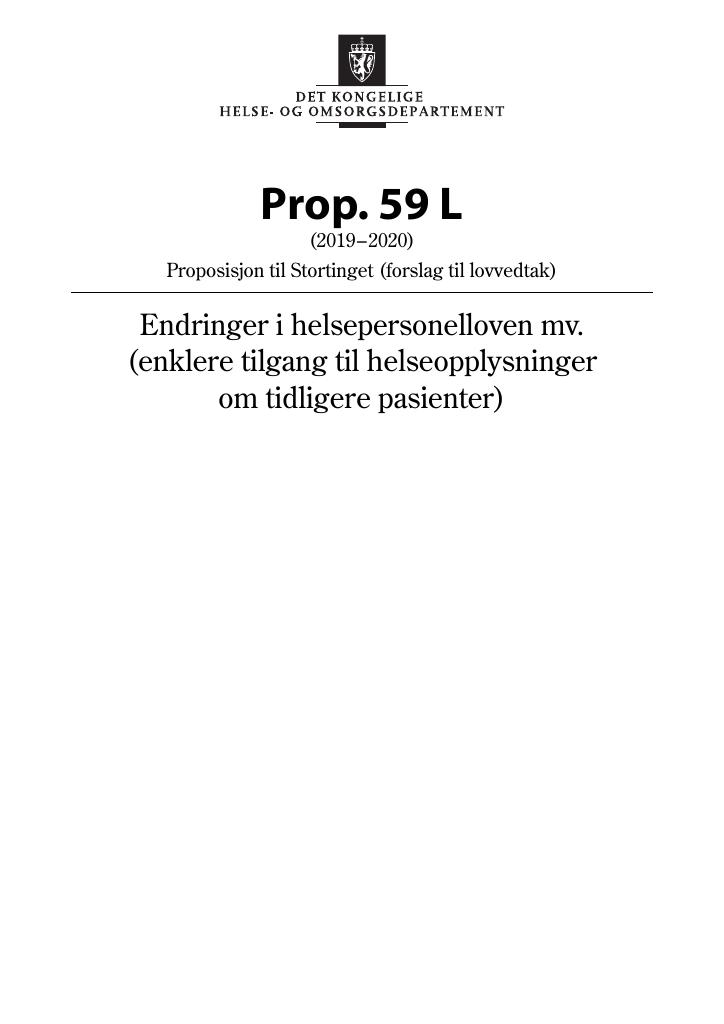 Forsiden av dokumentet Prop. 59 L (2019–2020)