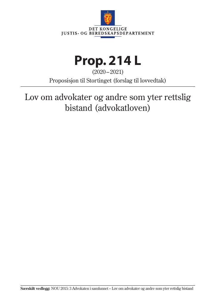Forsiden av dokumentet Prop. 214 L (2020–2021)