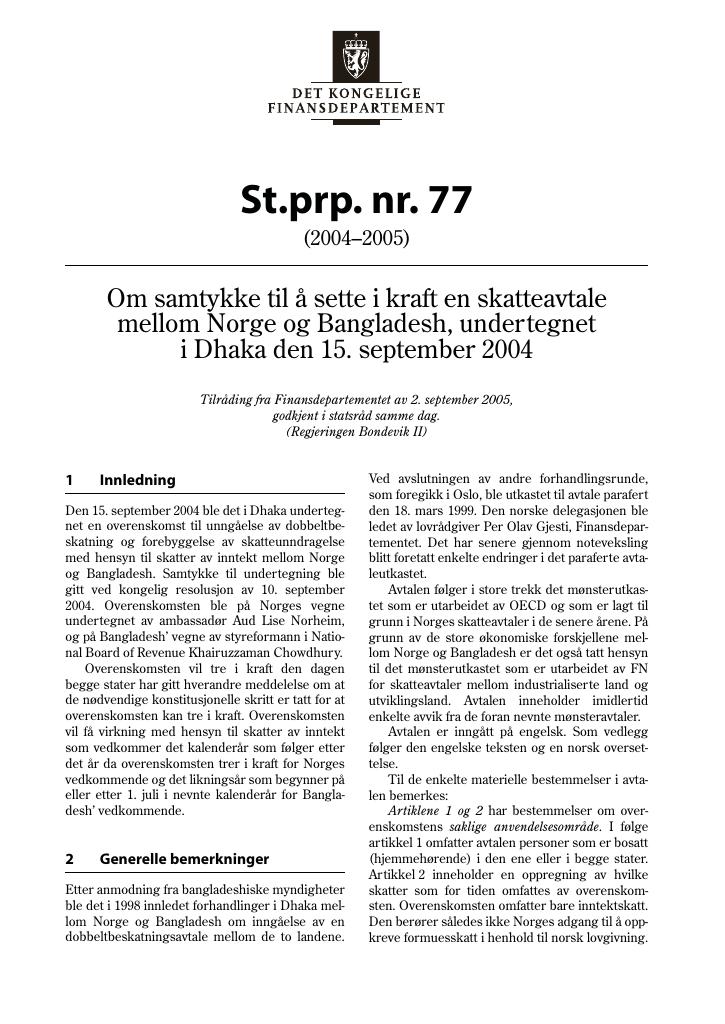 Forsiden av dokumentet St.prp. nr. 77 (2004-2005)