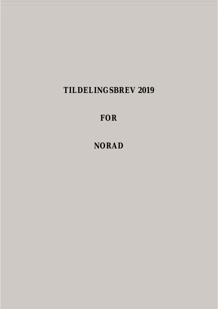 Forsiden av dokumentet Tildelingsbrev NORAD 2019