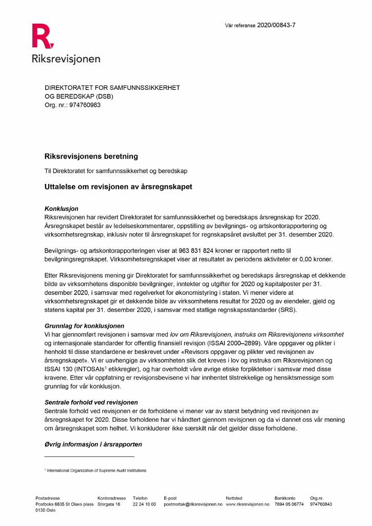 Forsiden av dokumentet Revisjonsberetning (PDF)