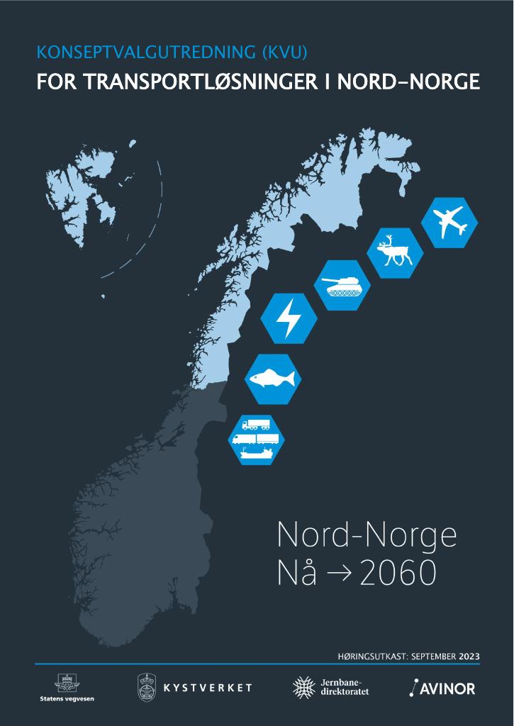 Forsiden av dokumentet Konseptvalgutredning (KVU) for transportløsninger i Nord-Norge