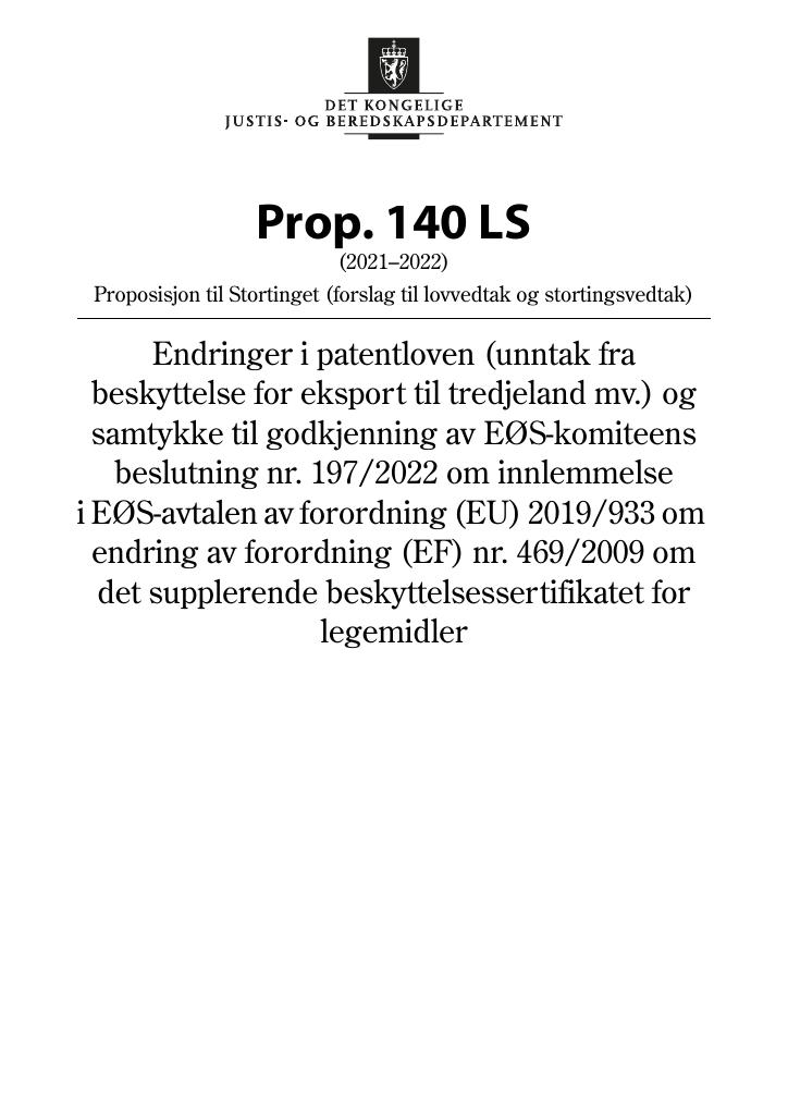 Forsiden av dokumentet Prop. 140 LS (2021–2022)