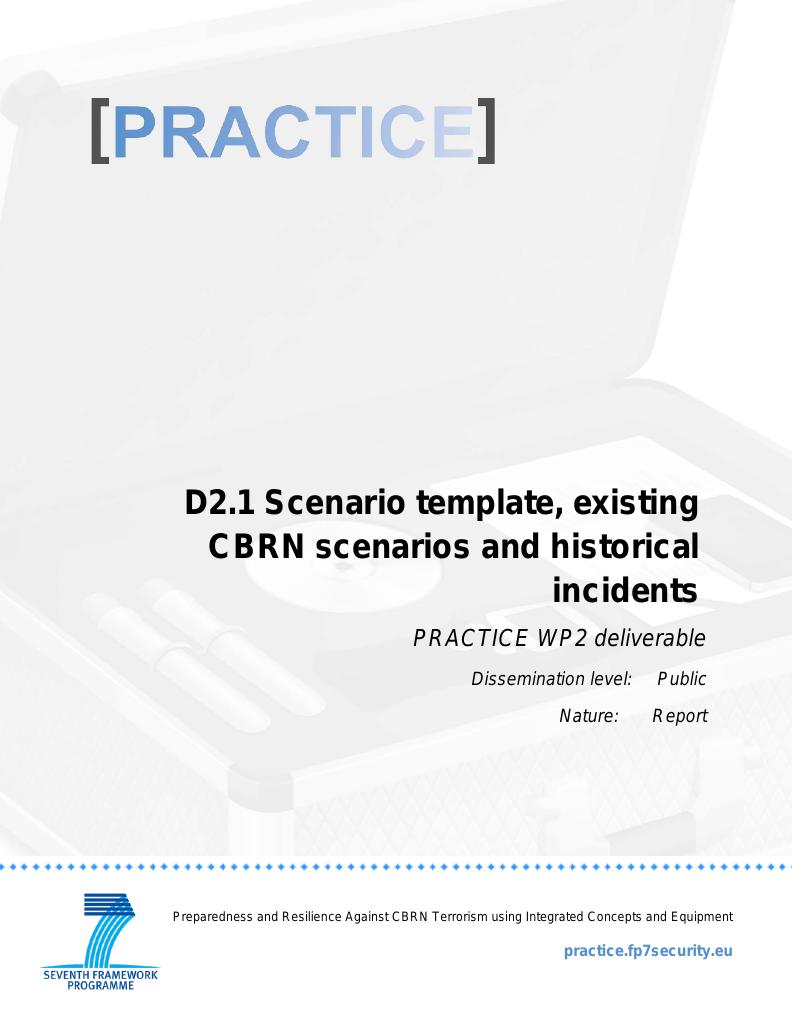 Forsiden av dokumentet D2.1 Scenario template, existing CBRN scenarios and historical incidents