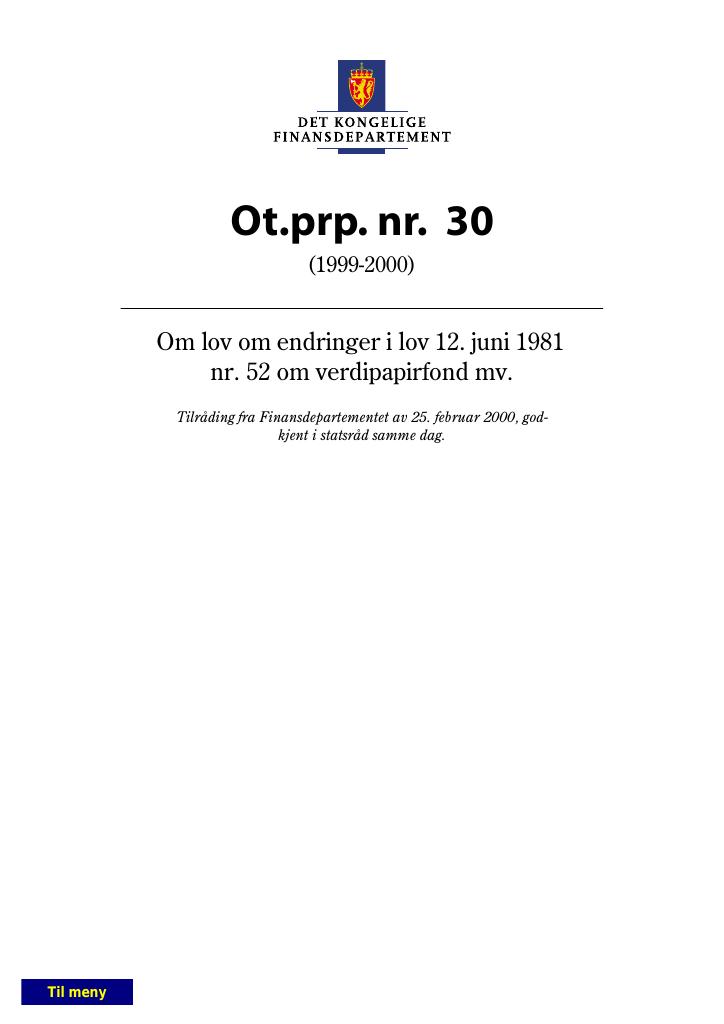 Forsiden av dokumentet Ot.prp. nr. 30 (1999-2000)