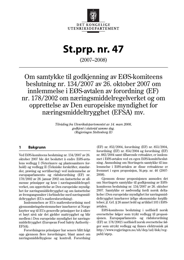 Forsiden av dokumentet St.prp. nr. 47 (2007-2008)