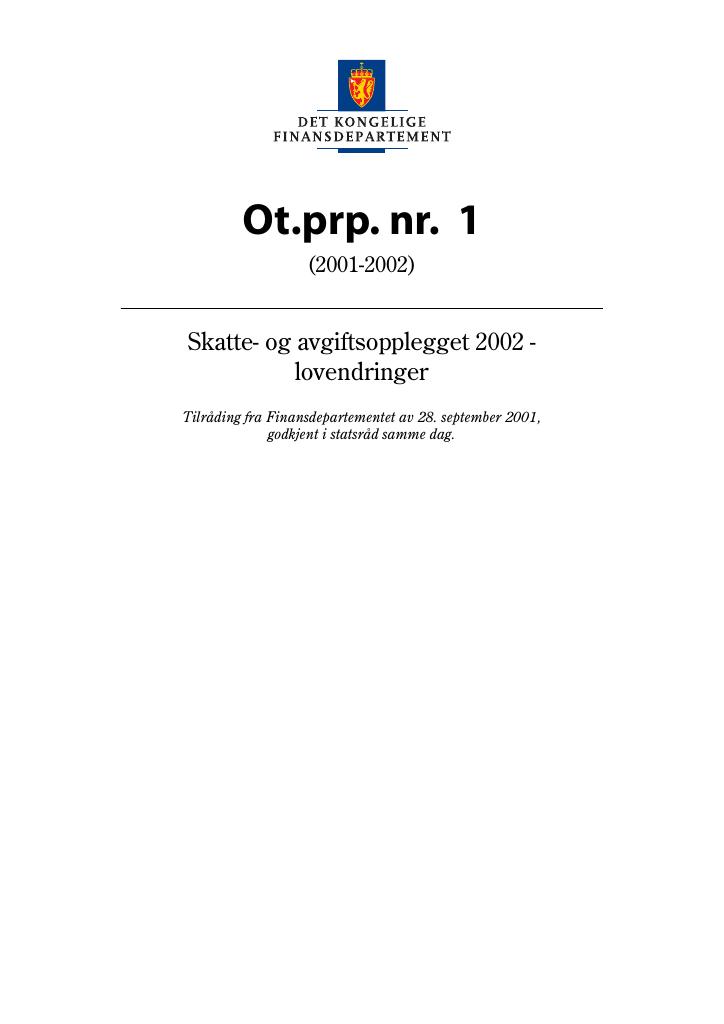 Forsiden av dokumentet Ot.prp. nr. 1 (2001-2002)