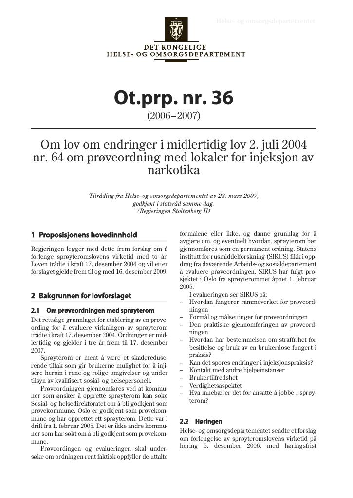 Forsiden av dokumentet Ot.prp. nr. 36 (2006-2007)