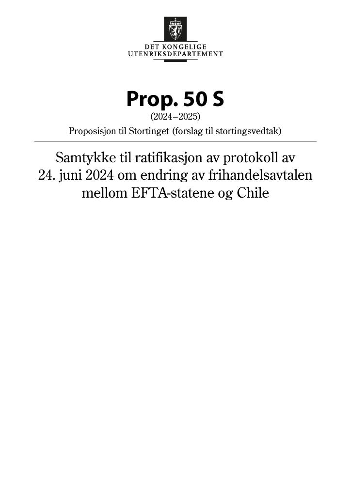 Forsiden av dokumentet Prop. 50 S (2024–2025)