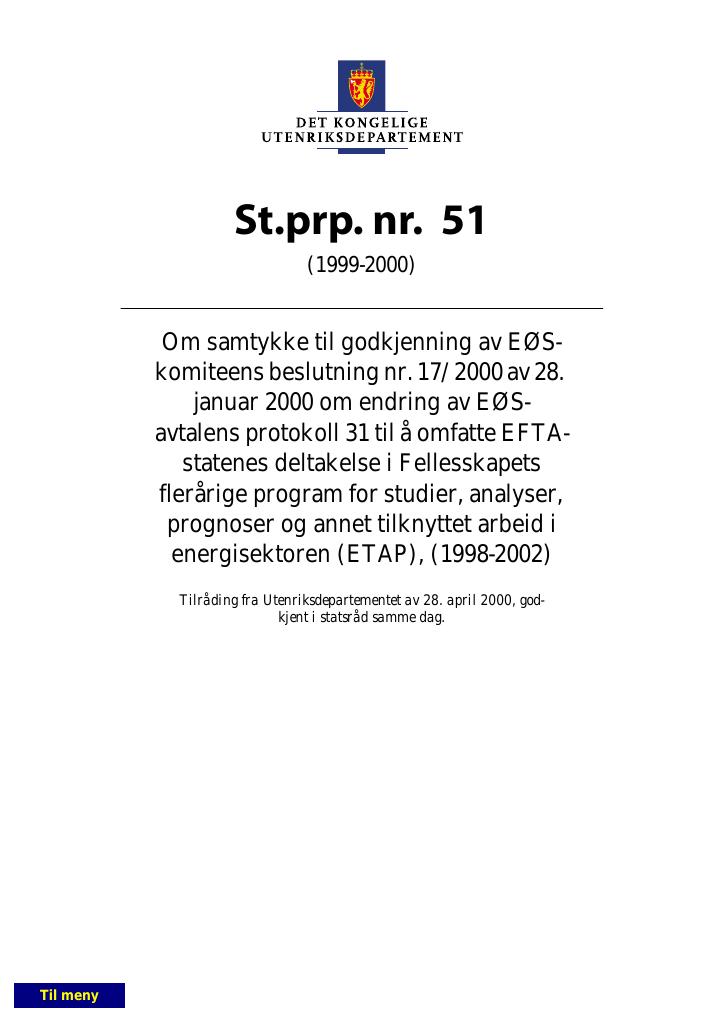 Forsiden av dokumentet St.prp. nr. 51 (1999-2000)