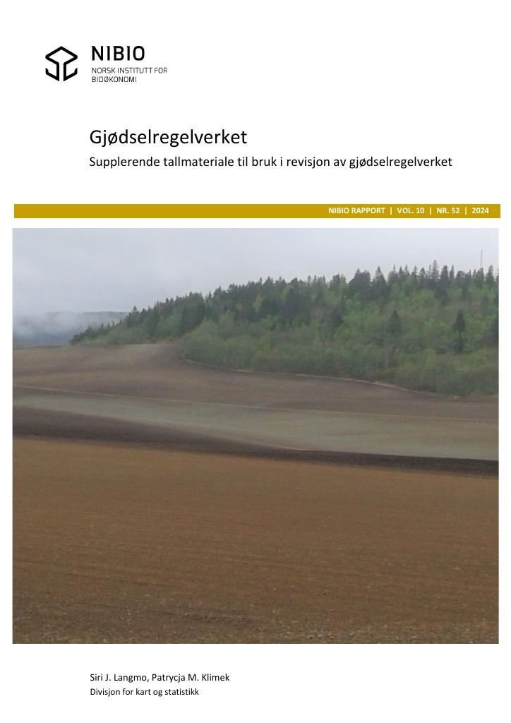 Forsiden av dokumentet Gjødselregelverket – supplerende tallmateriale til bruk i revisjon av gjødselregelverket