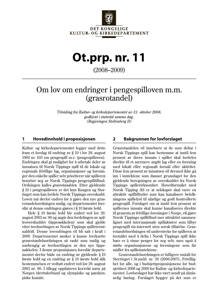 Forsiden av dokumentet Ot.prp. nr. 11 (2008-2009)