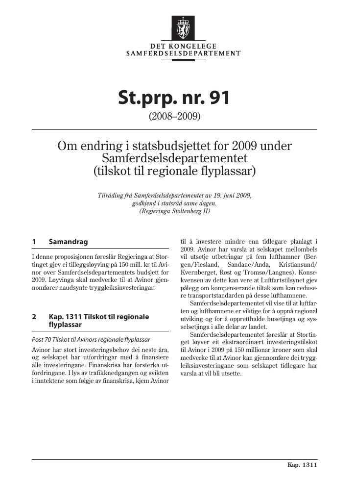 Forsiden av dokumentet St.prp. nr. 91 (2008-2009)