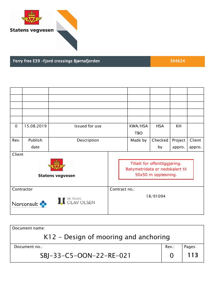 Forsiden av dokumentet K12 - Design of mooring and anchoring