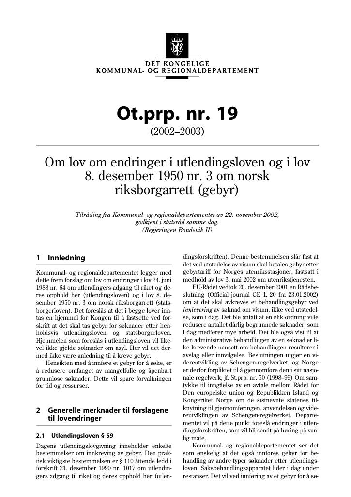 Forsiden av dokumentet Ot.prp. nr. 19 (2002-2003)