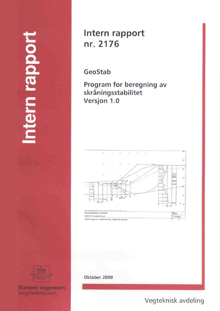 Forsiden av dokumentet GeoStab: program for beregning av skråninsstabilitet - Versjon 1.0