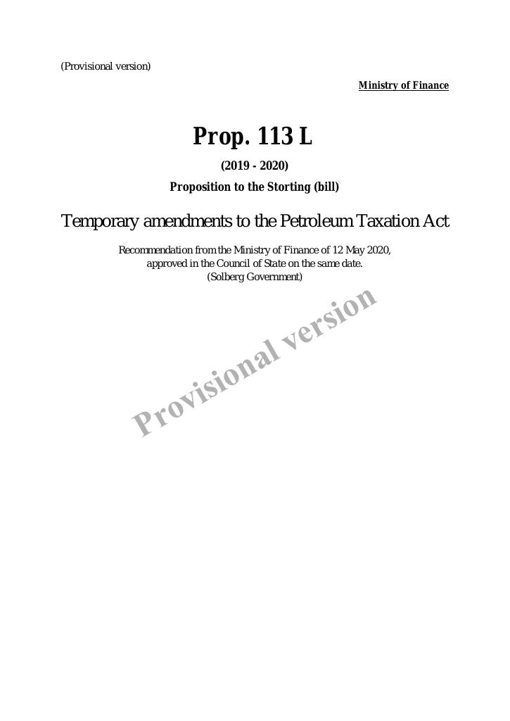 Forsiden av dokumentet Prop. 113 L (2019–2020)