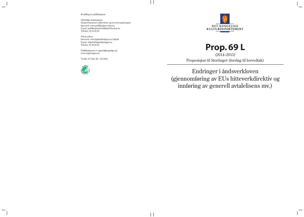Forsiden av dokumentet Prop. 69 L (2014-2015)