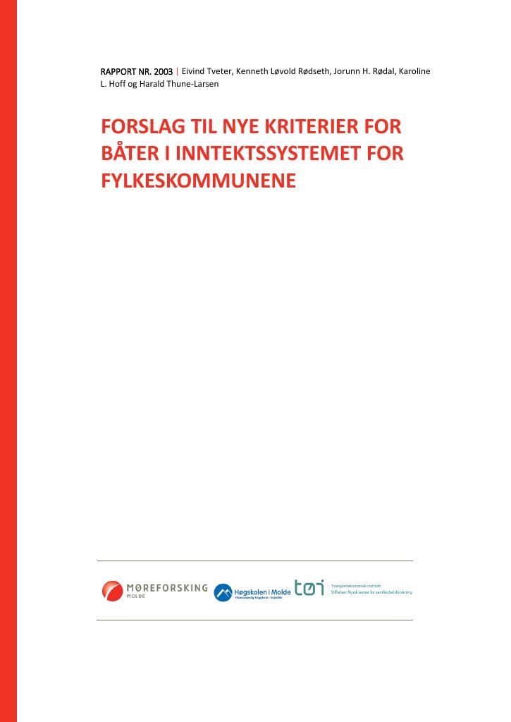 Forsiden av dokumentet Forslag til nye kriterier for båter i inntektssystemet for fylkeskommunene
