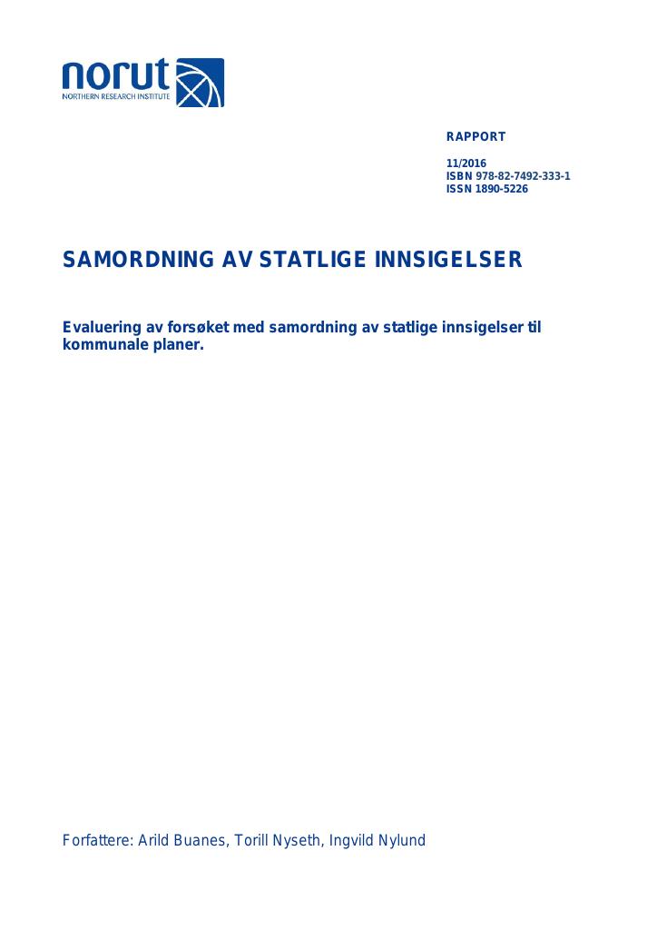 Forsiden av dokumentet Samordning av statlige innsigelser