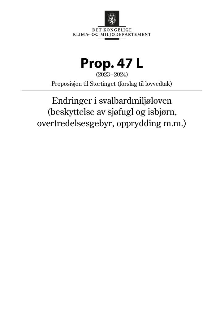 Forsiden av dokumentet Prop. 47 L (2023–2024)