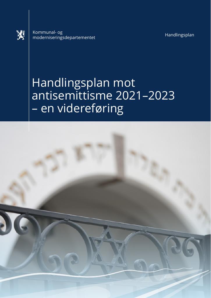 Forsiden av dokumentet Handlingsplan mot antisemittisme 2021–2023– en videreføring