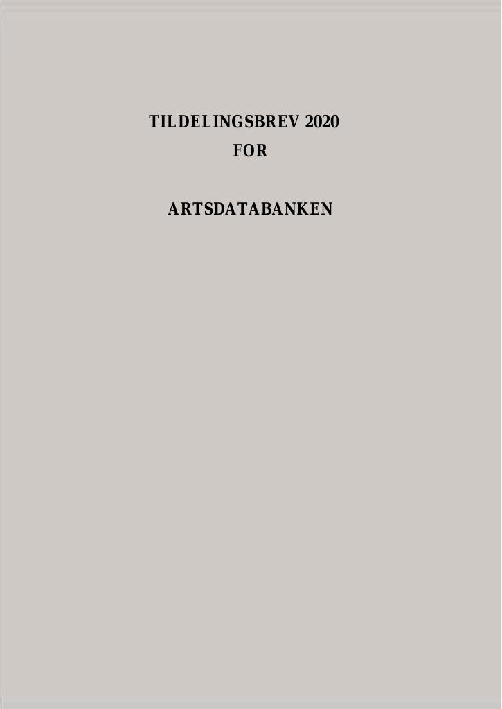 Forsiden av dokumentet Tildelingsbrev Artsdatabanken 2020