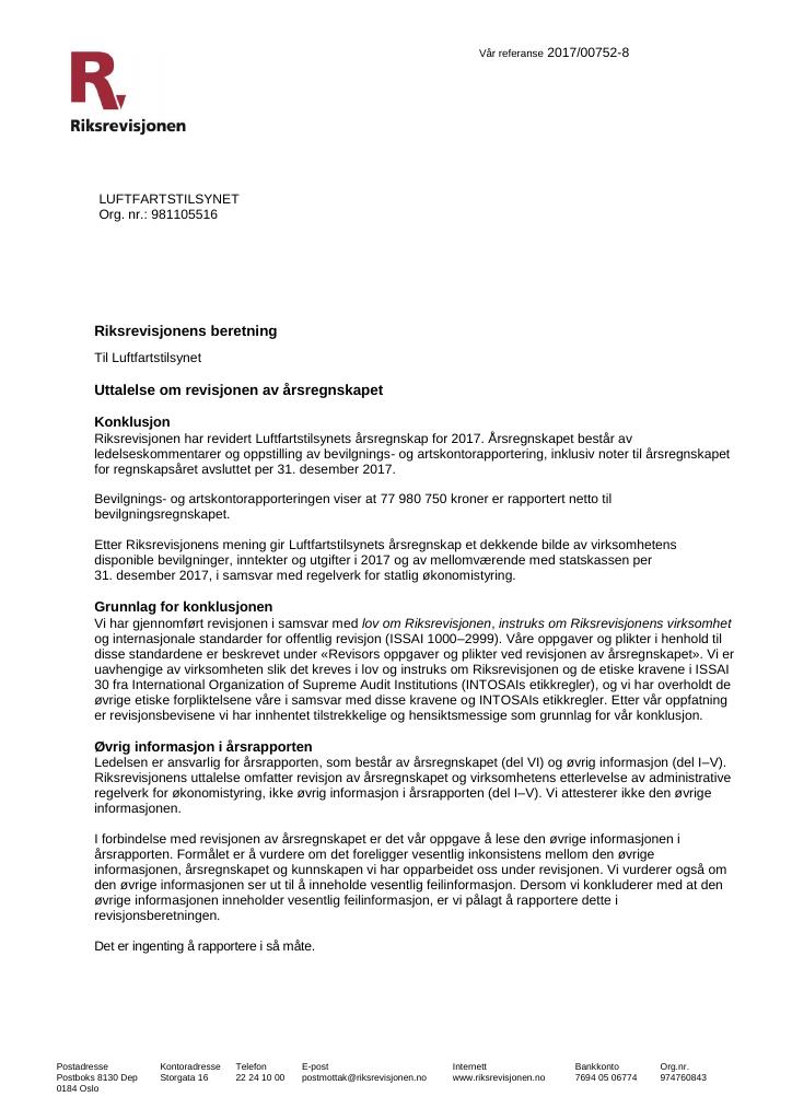 Forsiden av dokumentet Riksrevisjonens beretning