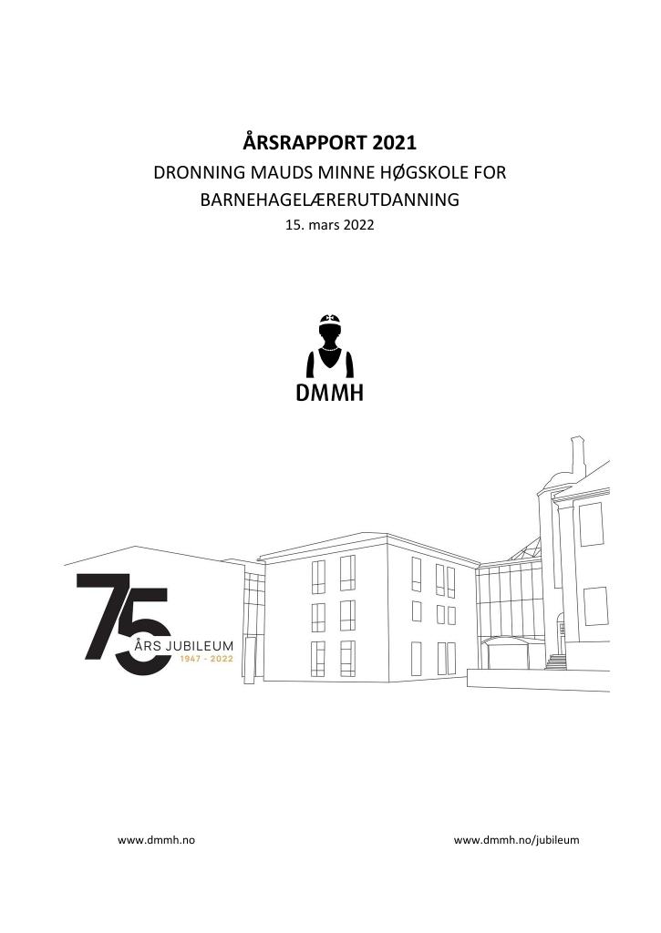 Forsiden av dokumentet Årsrapport Dronning Mauds Minne Høgskole 2021