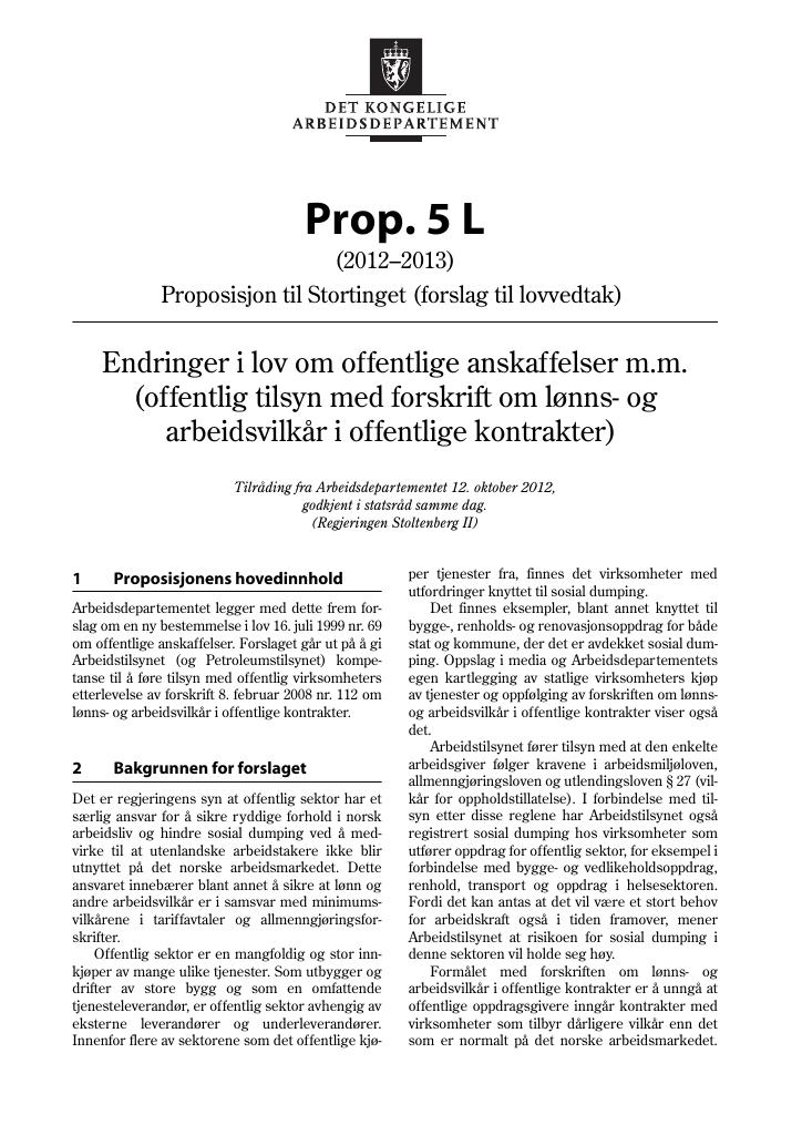 Forsiden av dokumentet Prop. 5 L (2012–2013)