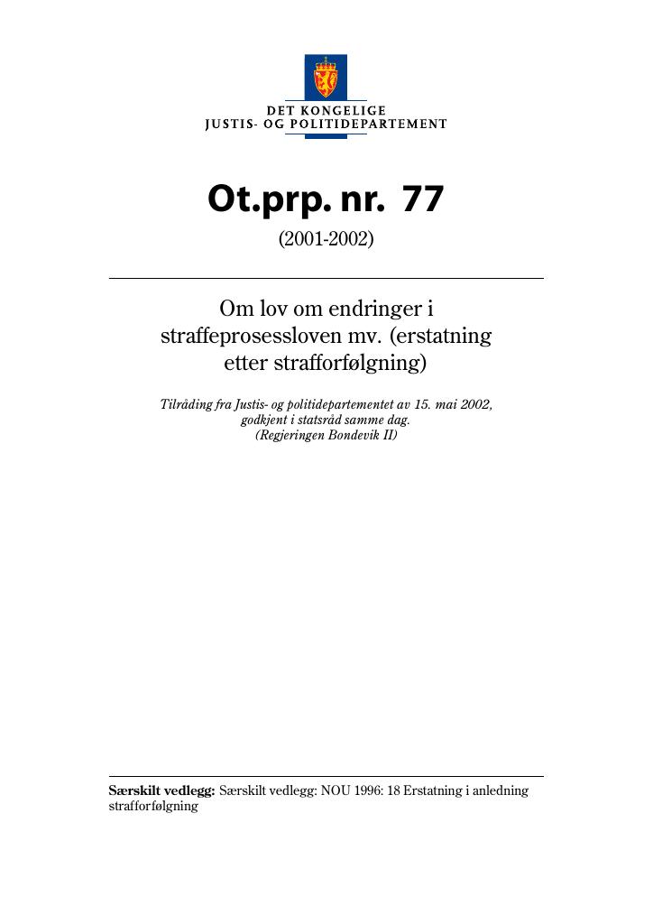 Forsiden av dokumentet Ot.prp. nr. 77 (2001-2002)