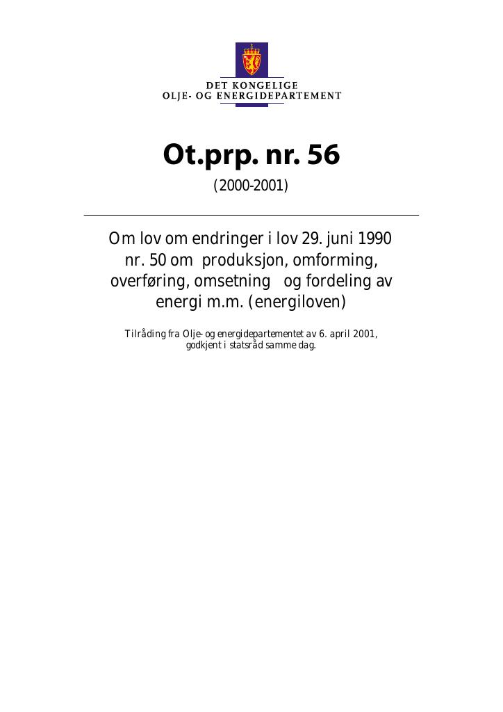 Forsiden av dokumentet Ot.prp. nr. 56 (2000-2001)