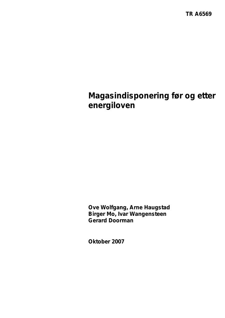 Forsiden av dokumentet Magasindisponering før og etter energiloven